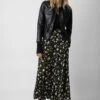 Zadig & Voltaire Joyo Soft Crinkle Roses Skirt Black