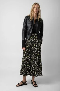 Zadig & Voltaire Joyo Soft Crinkle Roses Skirt Black