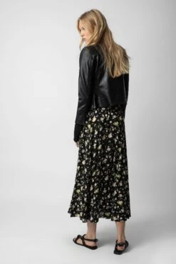 Zadig & Voltaire Joyo Soft Crinkle Roses Skirt Black -Zadig & Voltaire Shop WWSK00378 NOIR 4 1