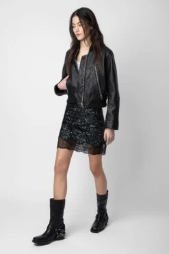 Zadig & Voltaire Justicias Sequin Skirt Black -Zadig & Voltaire Shop WWSK00384 NOIR 7