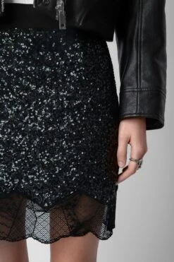 Zadig & Voltaire Justicias Sequin Skirt Black -Zadig & Voltaire Shop WWSK00384 NOIR 8