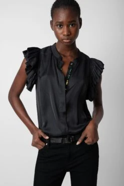 Zadig & Voltaire Tiza Satin Top Black