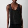 Zadig & Voltaire Carys Diamanté Silk Top Black