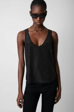 Zadig & Voltaire Carys Diamanté Silk Top Black