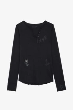 Zadig & Voltaire Diamanté Henley Top Black 9 Zadig & Voltaire Diamanté Henley Top Black -Zadig & Voltaire Shop jwtn00434 noir
