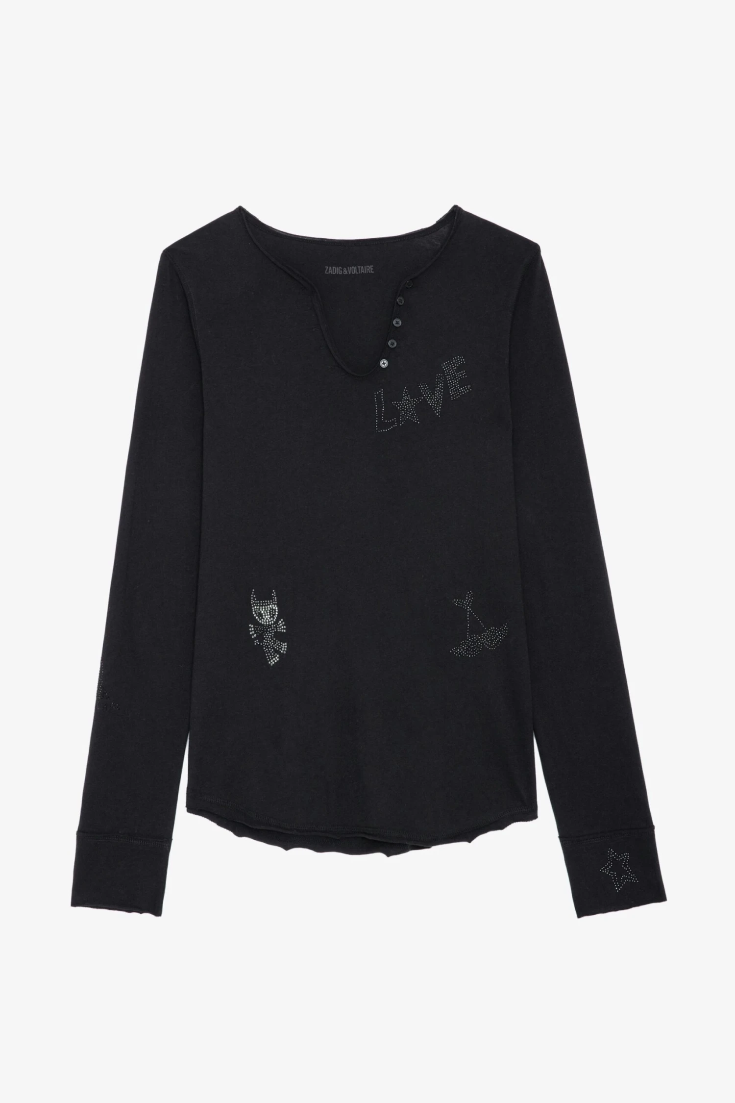 Zadig & Voltaire Diamanté Henley Top Black 5 Zadig & Voltaire Diamanté Henley Top Black - Image 5