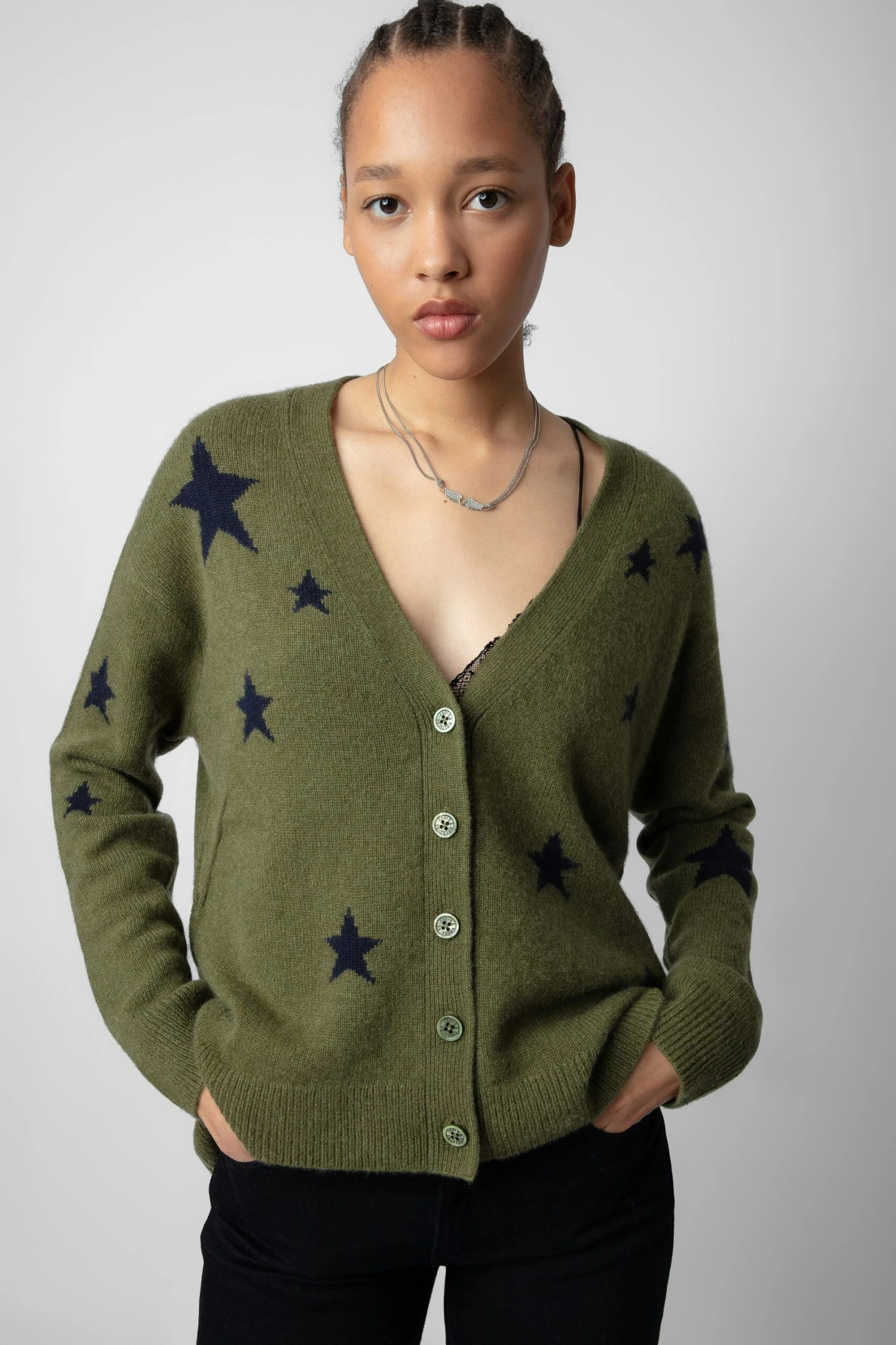 Zadig & Voltaire Mirka Cardigan Dark Olive 2 Zadig & Voltaire Mirka Cardigan Dark Olive - Image 2