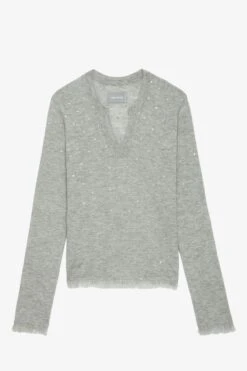 Zadig & Voltaire Riviera Cashmere Sweater Gris Chine Clair 9 Zadig & Voltaire Riviera Cashmere Sweater Gris Chine Clair -Zadig & Voltaire Shop kwsw01637 gris chine clair