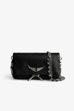 Zadig & Voltaire Swing Your Wings Rock Nano Clutch Noir Silver