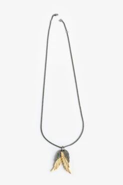 Zadig & Voltaire Rock Feather Pendant Necklace Old Gold