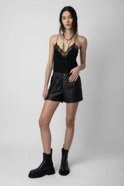 Zadig & Voltaire Pax Crinkled Leather Shorts Black