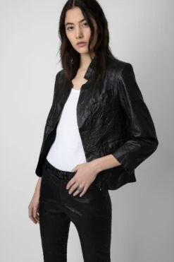 Zadig & Voltaire Verys Crinkled Leather Blazer Black -Zadig & Voltaire Shop rwbl00019 noir 2
