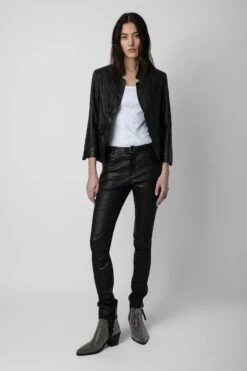 Zadig & Voltaire Verys Crinkled Leather Blazer Black