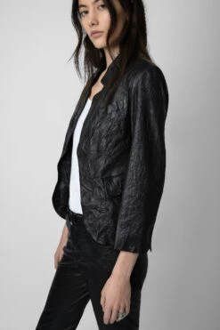 Zadig & Voltaire Verys Crinkled Leather Blazer Black -Zadig & Voltaire Shop rwbl00019 noir 4