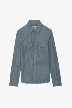 Zadig & Voltaire Thelma Crinkled Leather Shirt Light Blue 9 Zadig & Voltaire Thelma Crinkled Leather Shirt Light Blue -Zadig & Voltaire Shop rwsh00027 light blue