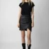 Zadig & Voltaire Julipe Crinkled Leather Skirt Black