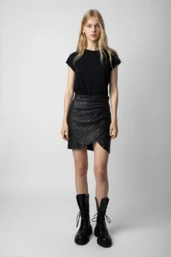 Zadig & Voltaire Julipe Crinkled Leather Skirt Black