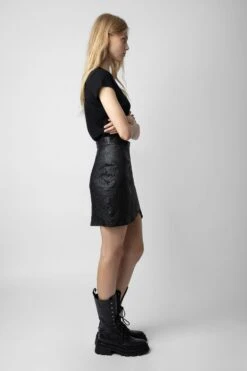 Zadig & Voltaire Julipe Crinkled Leather Skirt Black -Zadig & Voltaire Shop rwsk00004 noir 4