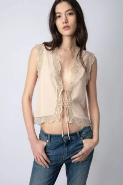 Zadig & Voltaire Topzy Diamanté Silk Top Sorbet